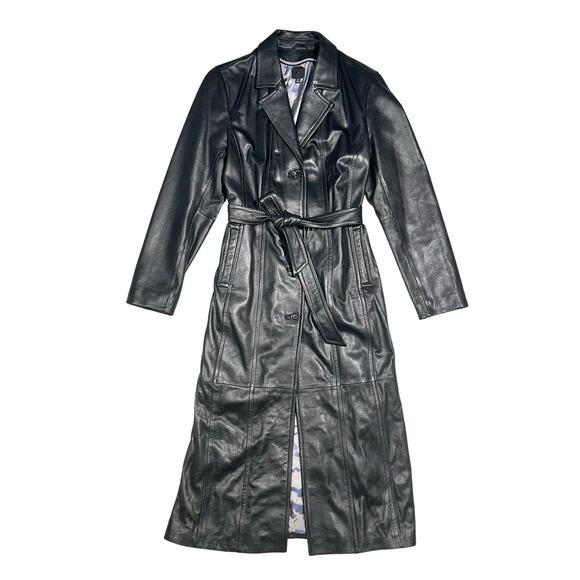 Wilsons Leather | Women | Black Chic Soft Genuine Leather Trench Coat | Medium - Picture 15 of 15